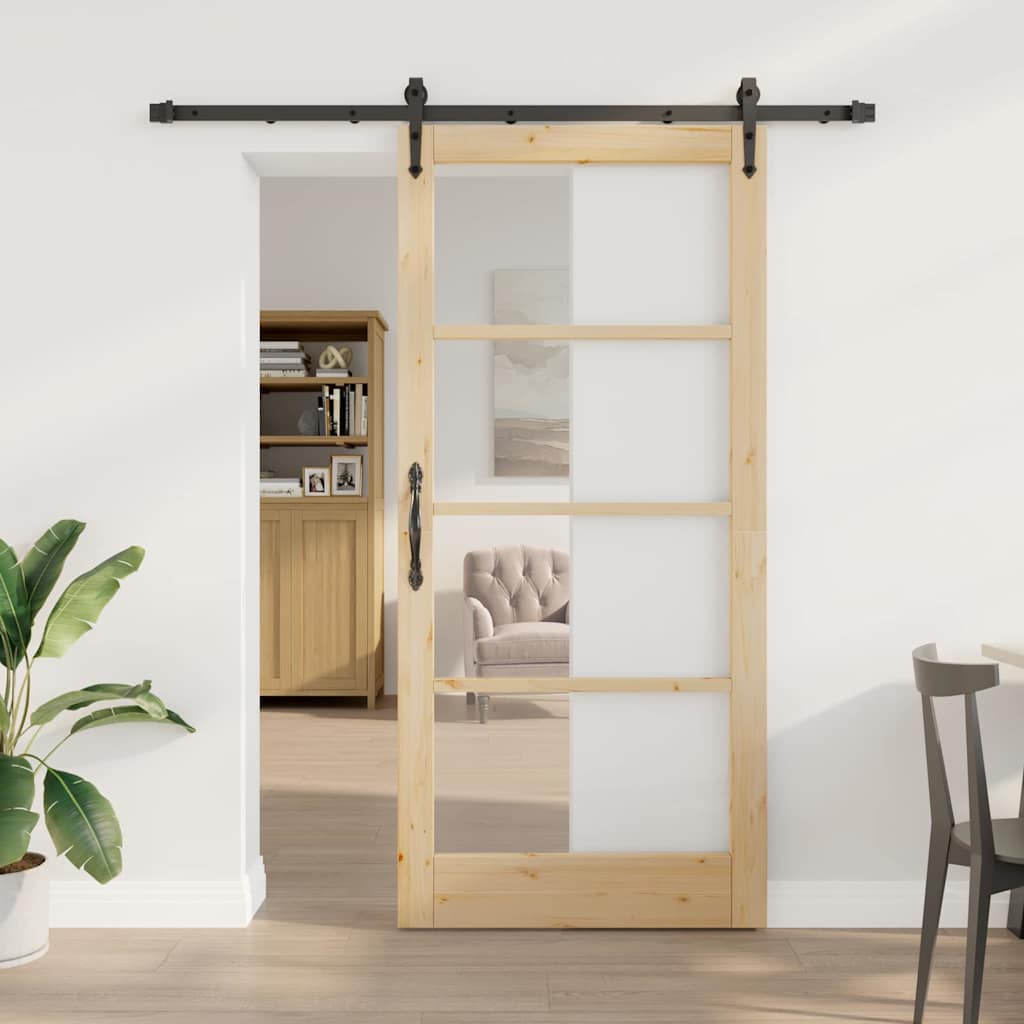 Schiebetür Natur 93 x 202 cm Solid Pine Wood and Glass