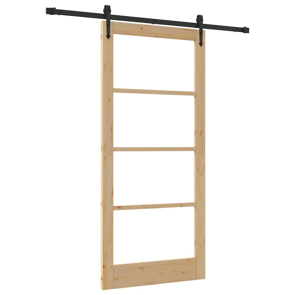 Schiebetür Natur 93 x 202 cm Solid Pine Wood and Glass