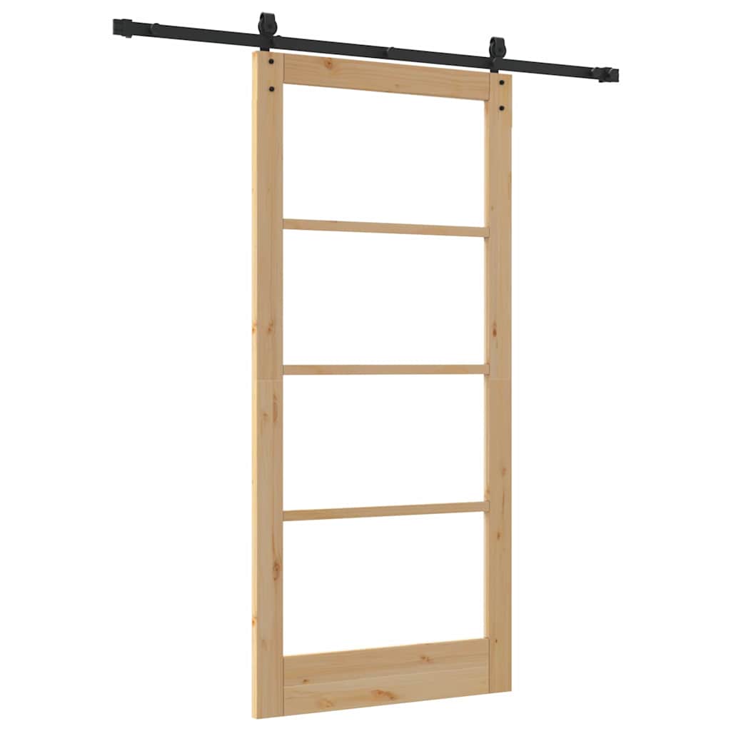 Schiebetür Natur 93 x 202 cm Solid Pine Wood and Glass