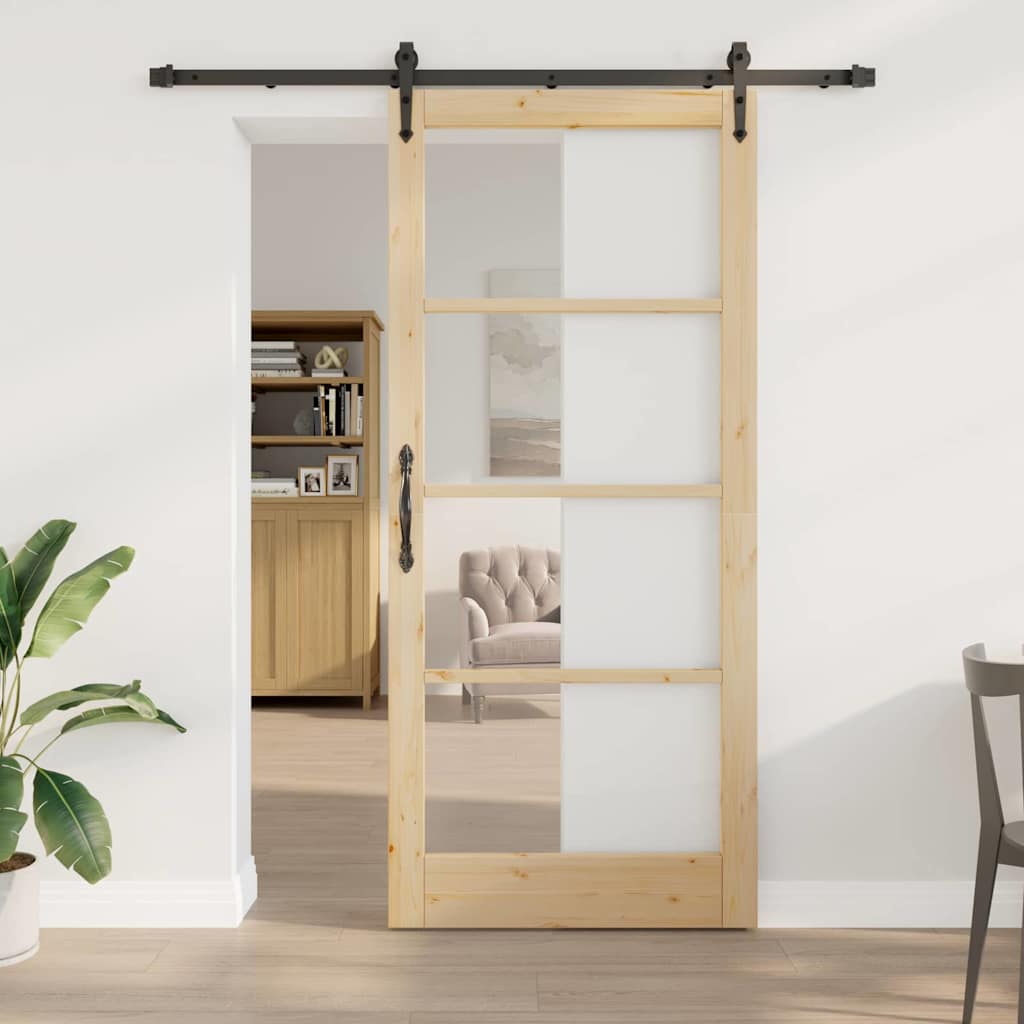 Schiebetür Natur 93 x 211 cm Solid Pine Wood and Glass
