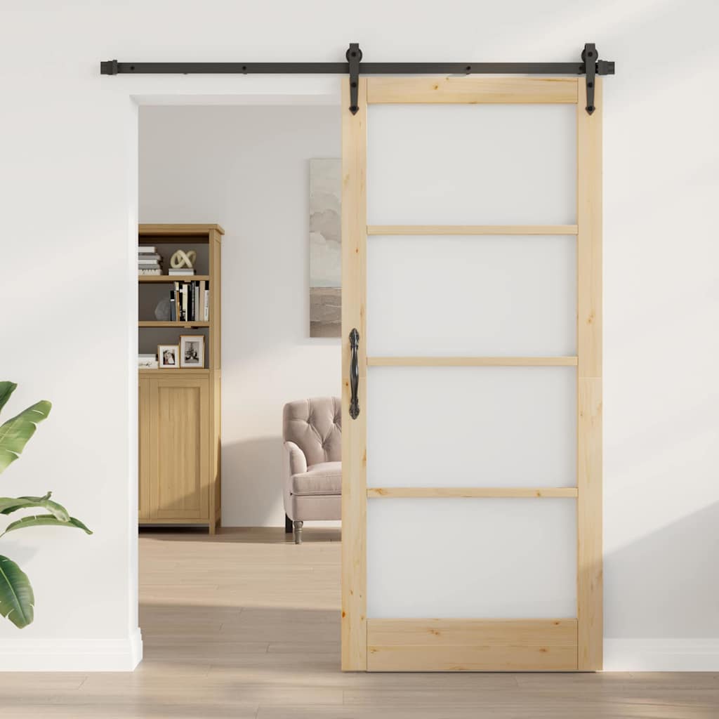 Schiebetür Natur 93 x 211 cm Solid Pine Wood and Glass