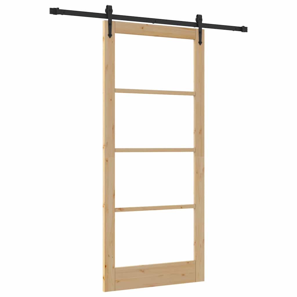 Schiebetür Natur 93 x 211 cm Solid Pine Wood and Glass