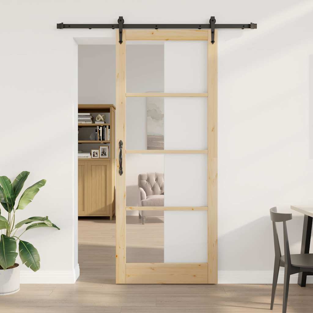 Schiebetür Natur 93 x 232 cm Solid Pine Wood and Glass