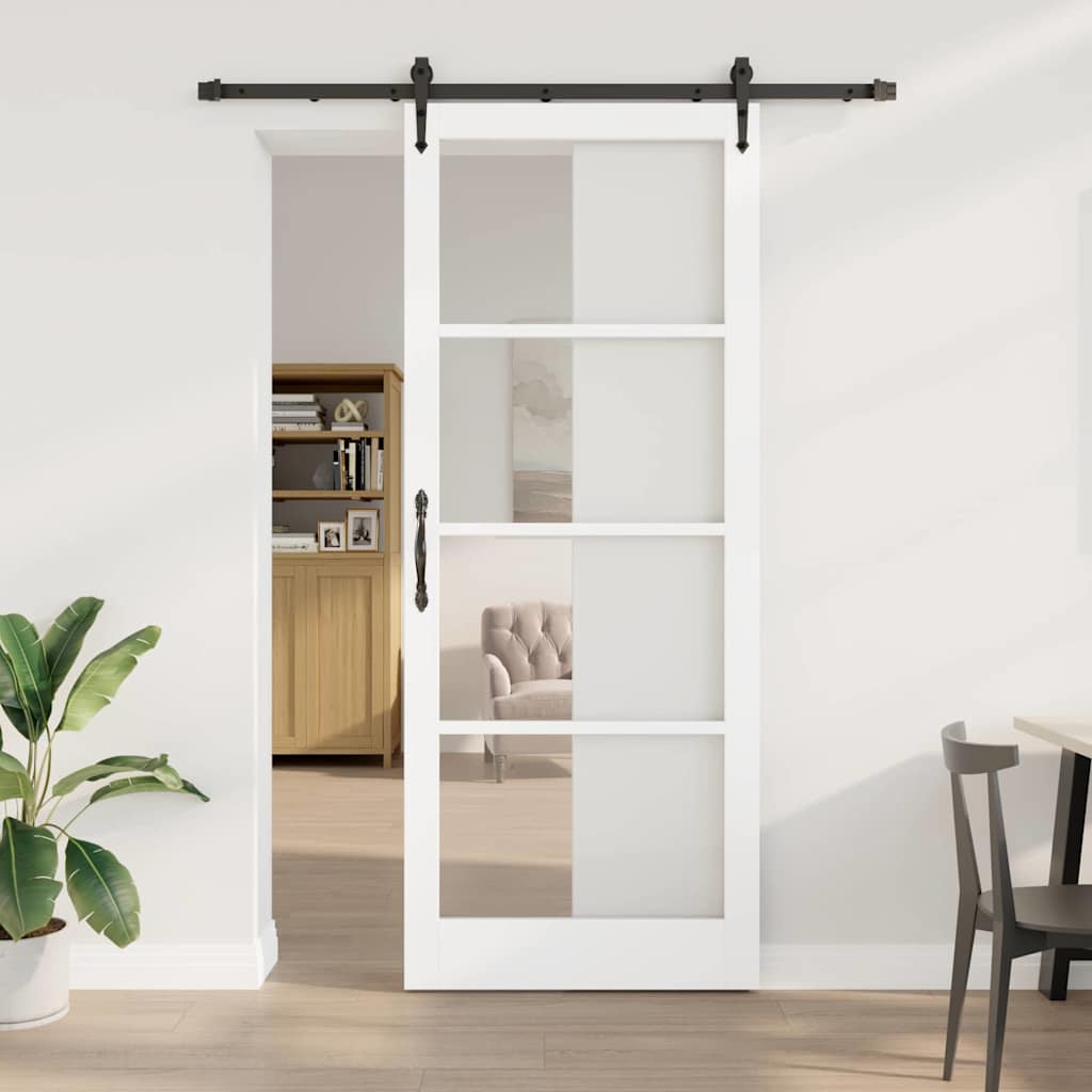 Schiebetür Weiß 93 x 232 cm Solid Pine Wood and Glass