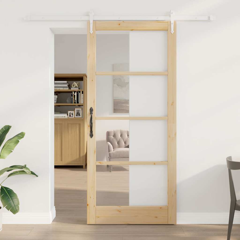 Schiebetür Natur 93 x 211 cm Solid Pine Wood and Glass