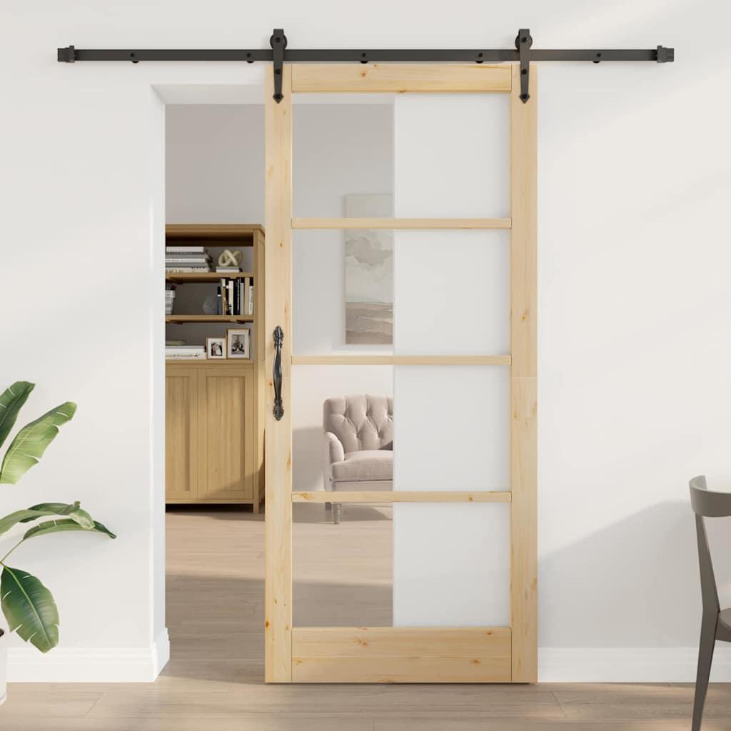 Schiebetür ORKDAL Natur 93 x 211 cm Solid Pine Wood and Glass