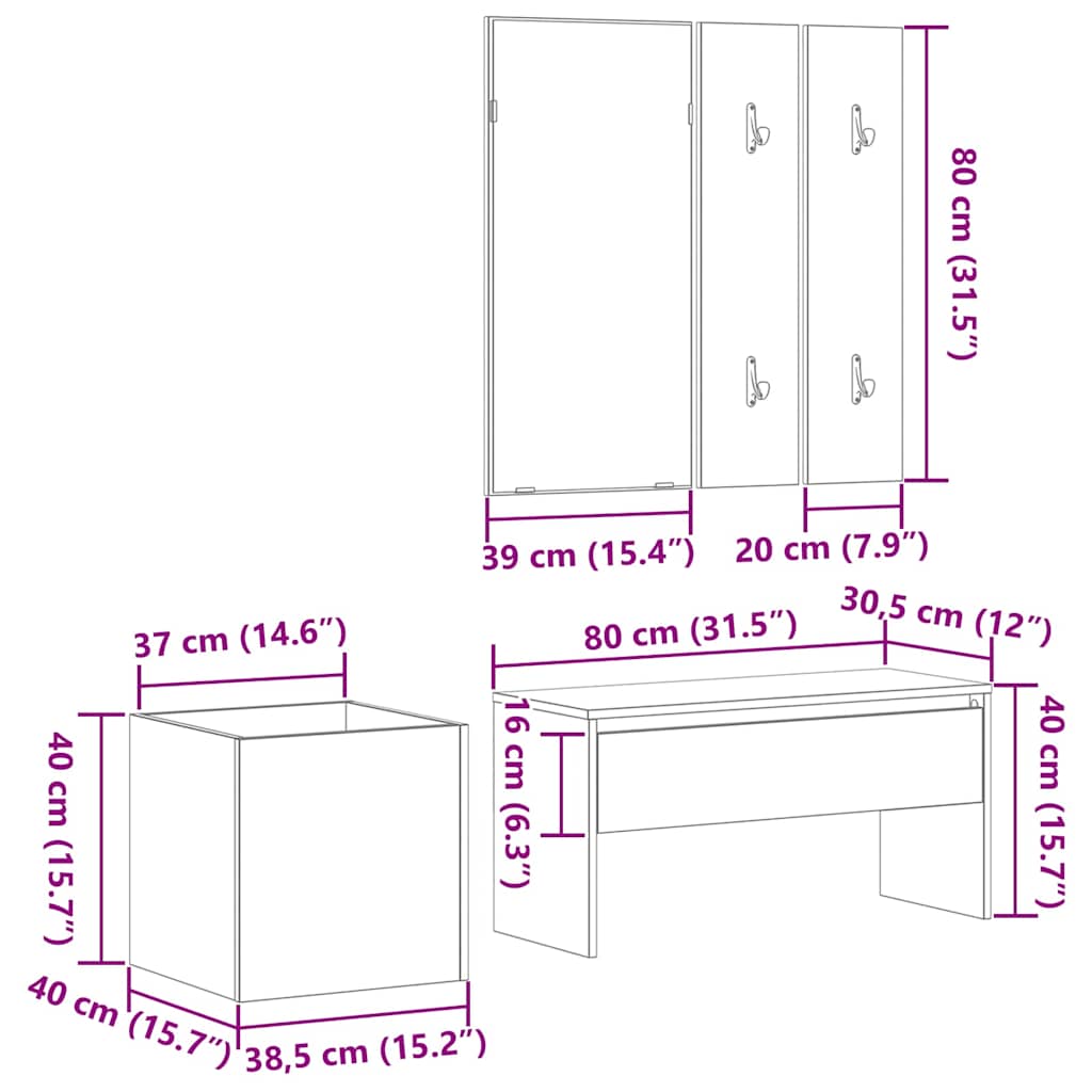 Flurmöbel-Set 5 stk. 80 x 30,5 x 40 cm Holzwerkstoff