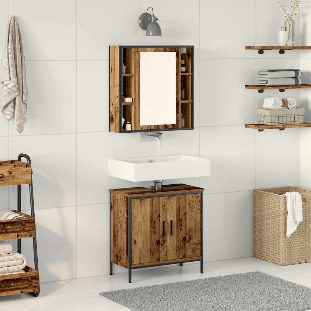 Badezimmermöbel-Set mit Regal mit Tür 2 pcs Braun Holzwerkstoff