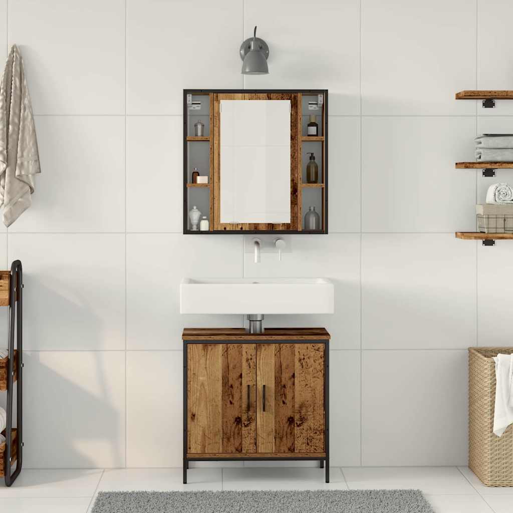 Badezimmermöbel-Set mit Regal mit Tür 2 pcs Braun Holzwerkstoff