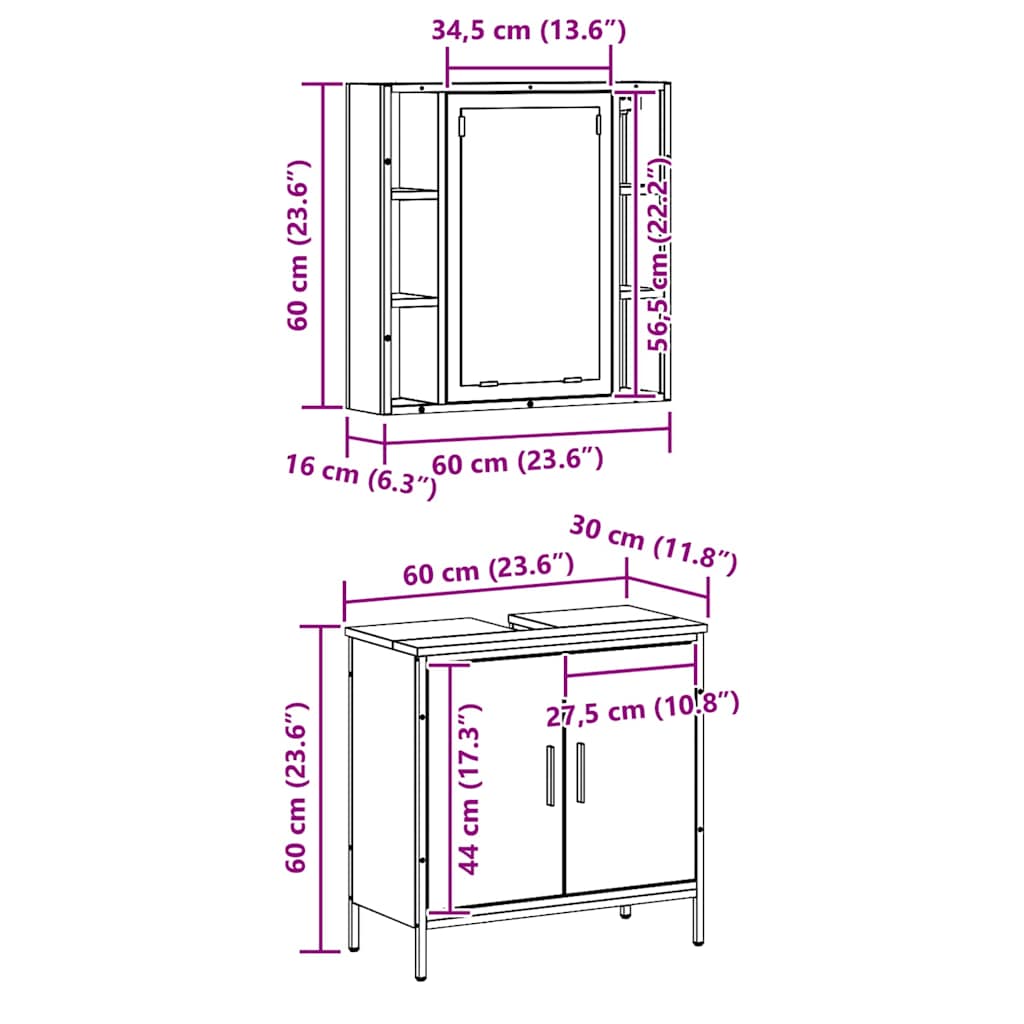 Badezimmermöbel-Set mit Regal mit Tür 2 pcs Braun Holzwerkstoff