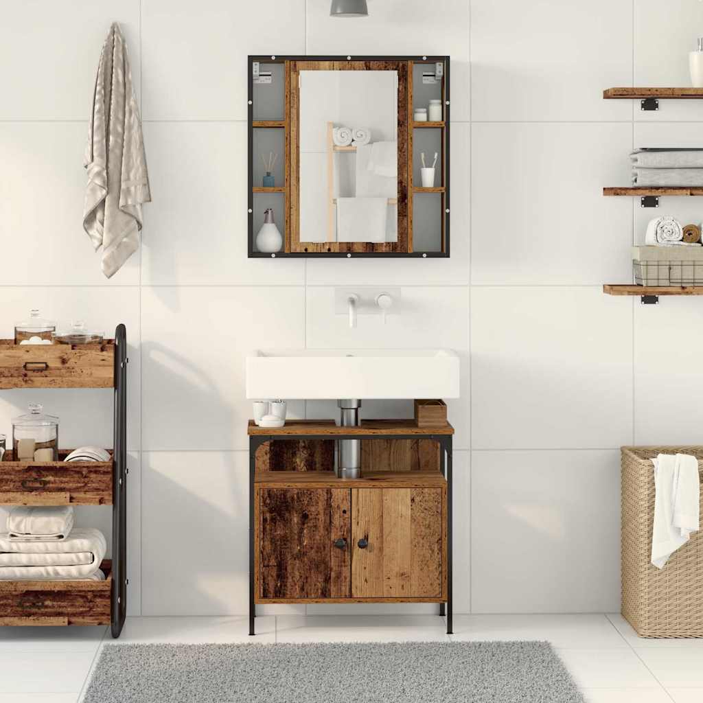 Badezimmermöbel-Set mit Regal mit Tür 2 pcs Braun Holzwerkstoff