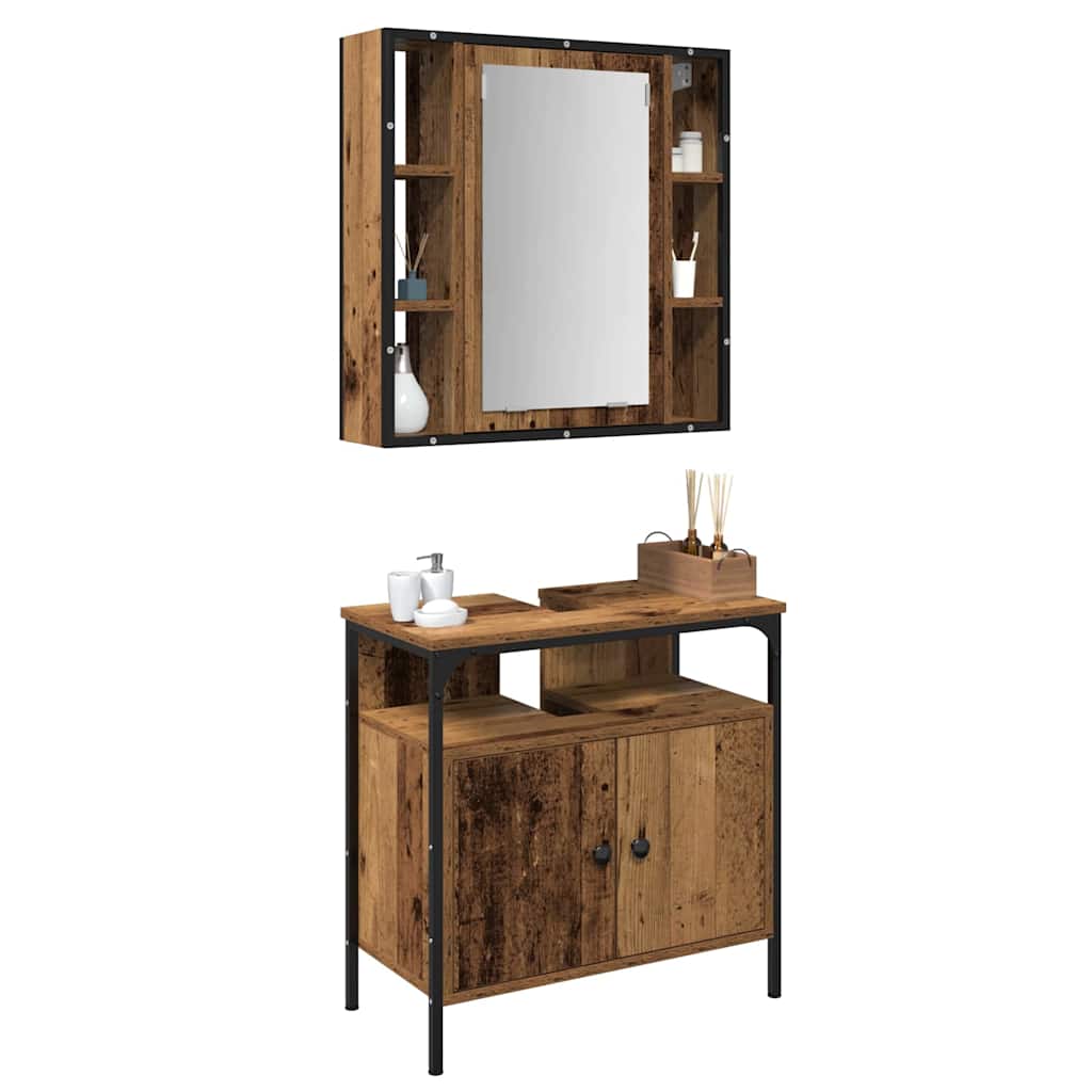 Badezimmermöbel-Set mit Regal mit Tür 2 pcs Braun Holzwerkstoff