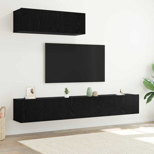 TV-Schranksystem 3 pcs Schwarz Eichen-Optik 200 x 30 x 30 cm