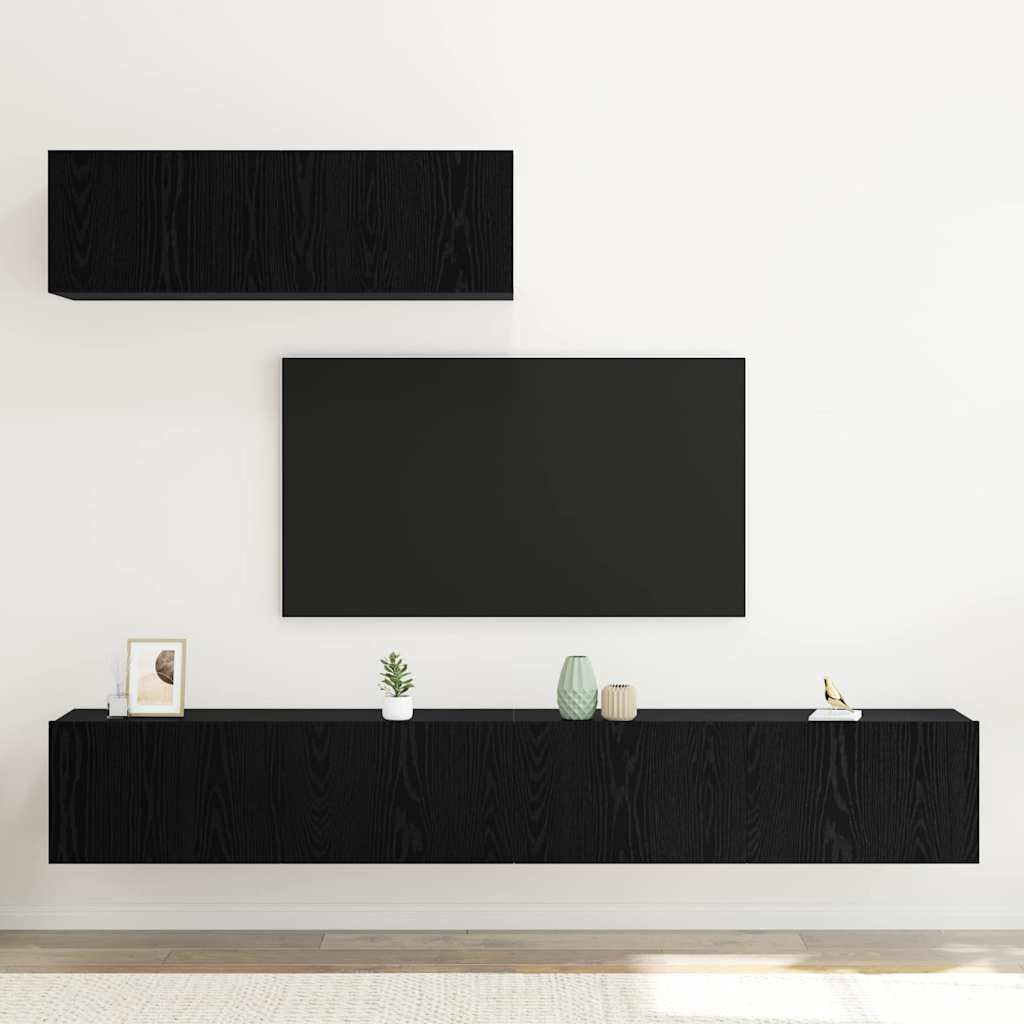 TV-Schranksystem 3 pcs Schwarz Eichen-Optik 200 x 30 x 30 cm