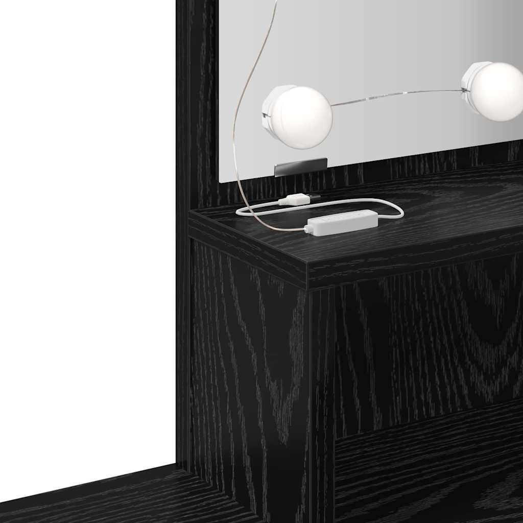 LED Schminktisch Set 2 pcs Schwarz Eichen-Optik Holzwerkstoff