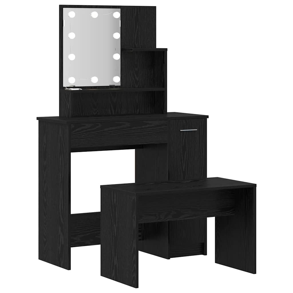 LED Schminktisch Set 2 pcs Schwarz Eichen-Optik Holzwerkstoff