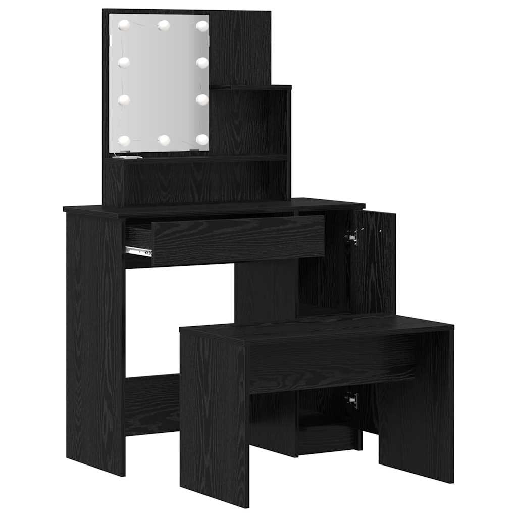 LED Schminktisch Set 2 pcs Schwarz Eichen-Optik Holzwerkstoff