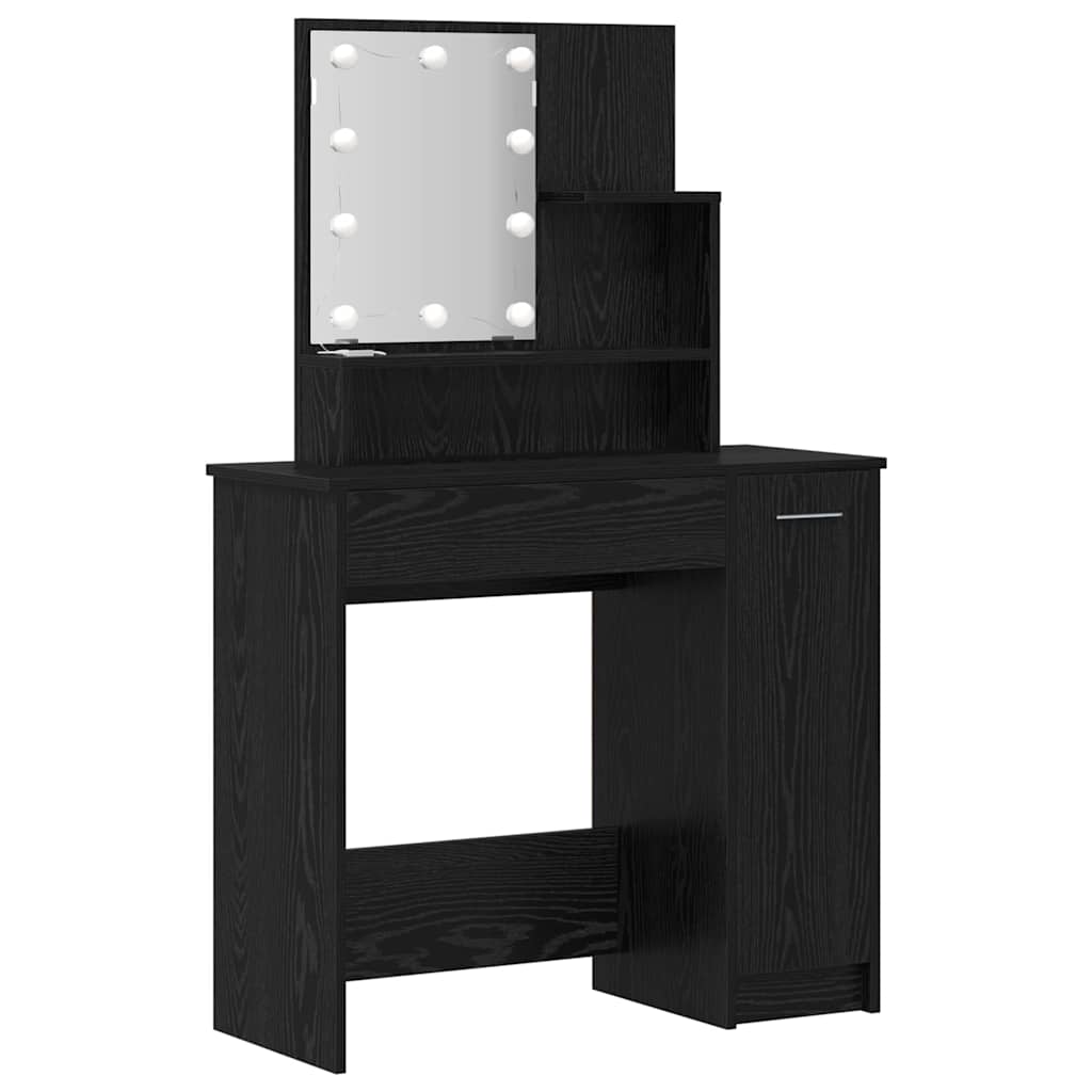 LED Schminktisch Set 2 pcs Schwarz Eichen-Optik Holzwerkstoff