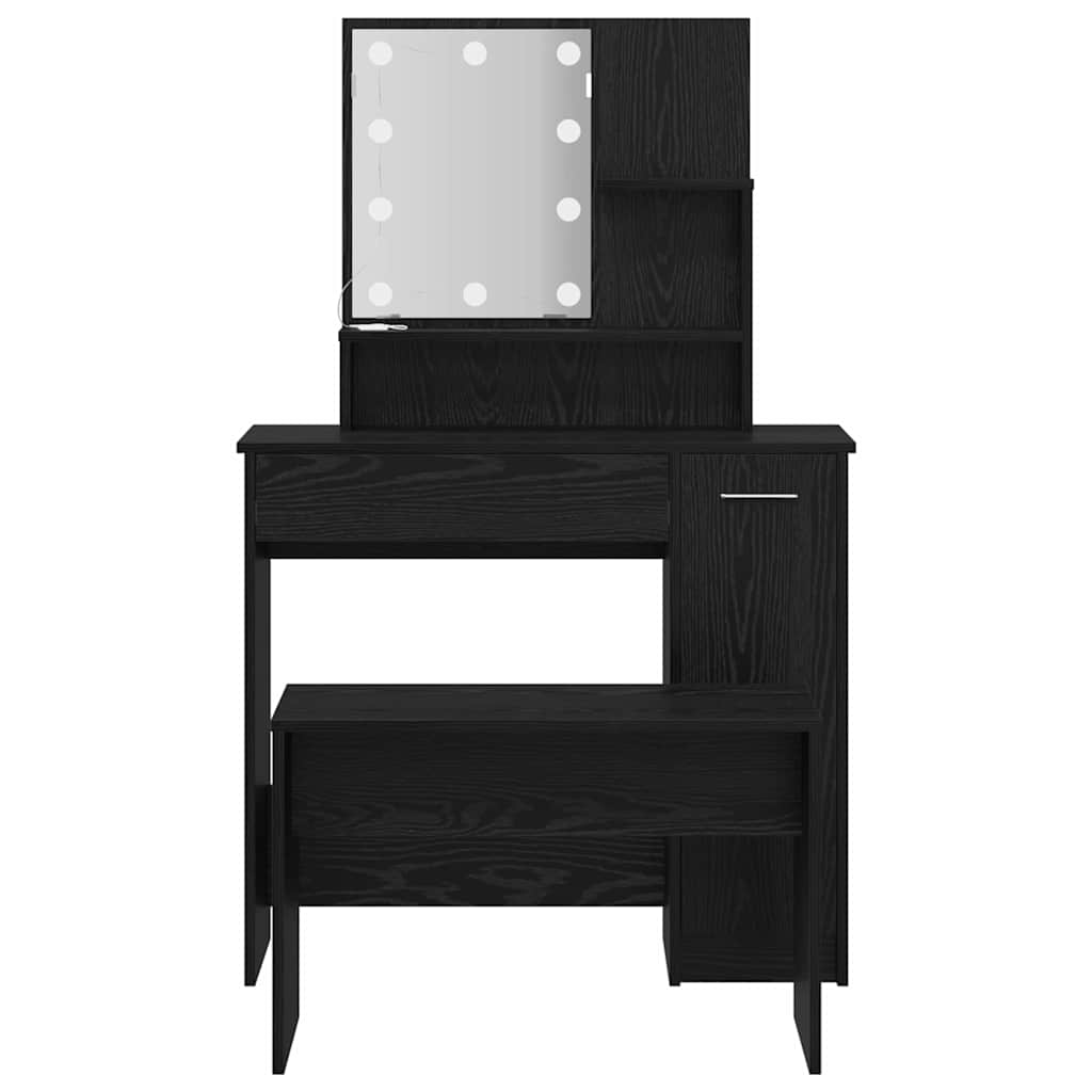 LED Schminktisch Set 2 pcs Schwarz Eichen-Optik Holzwerkstoff