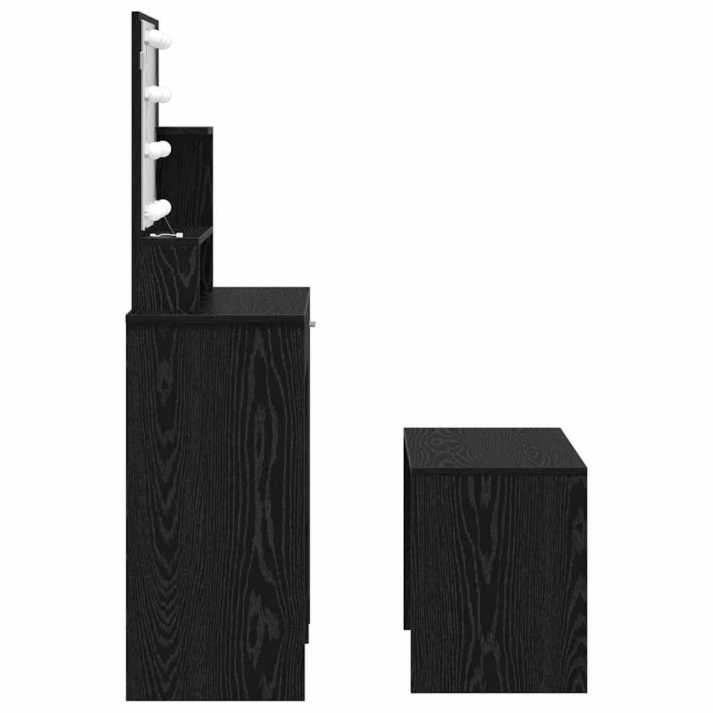 LED Schminktisch Set 2 pcs Schwarz Eichen-Optik Holzwerkstoff