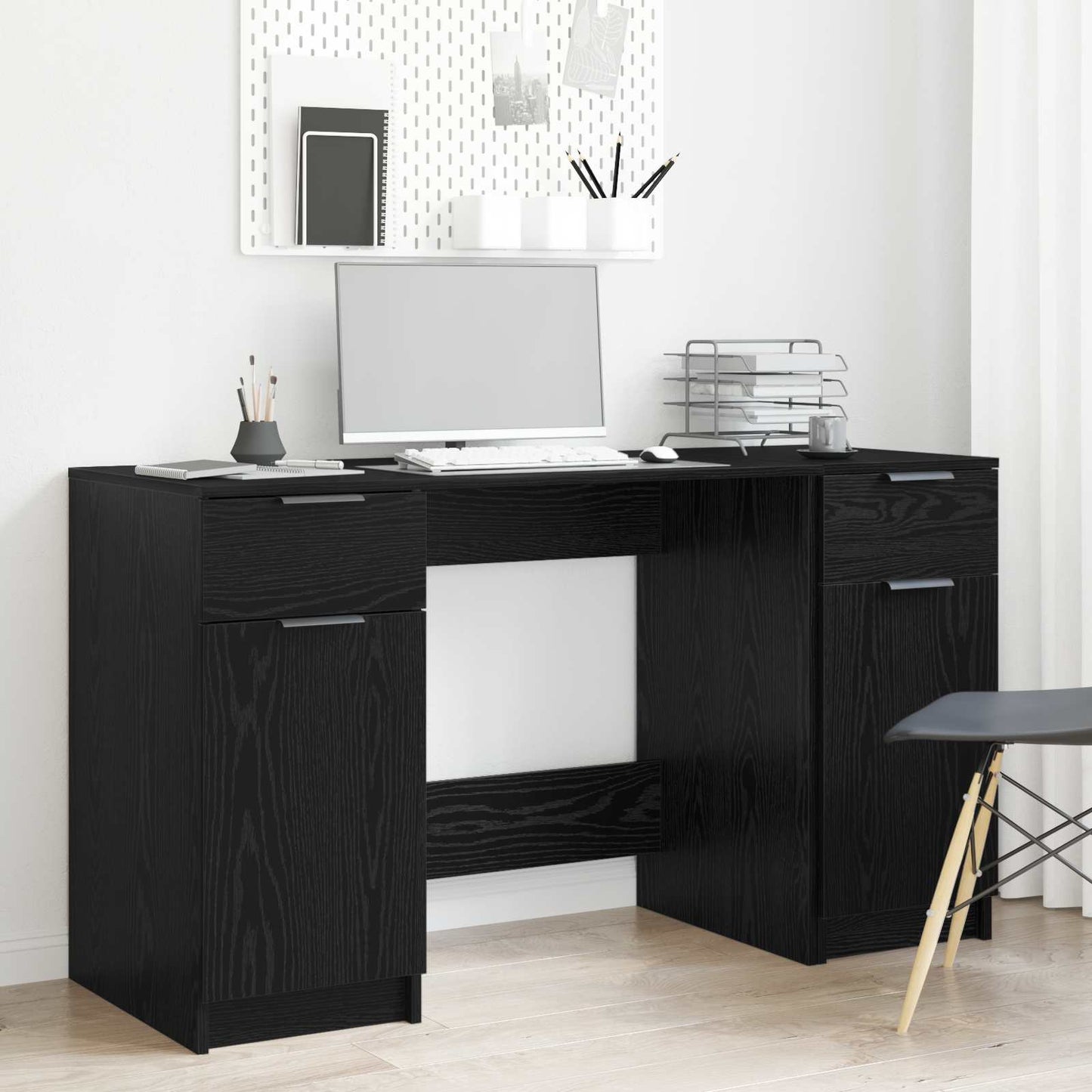 Schreibtisch mit Speicher Schwarz Eichen-Optik 133 x 50 x 75 cm