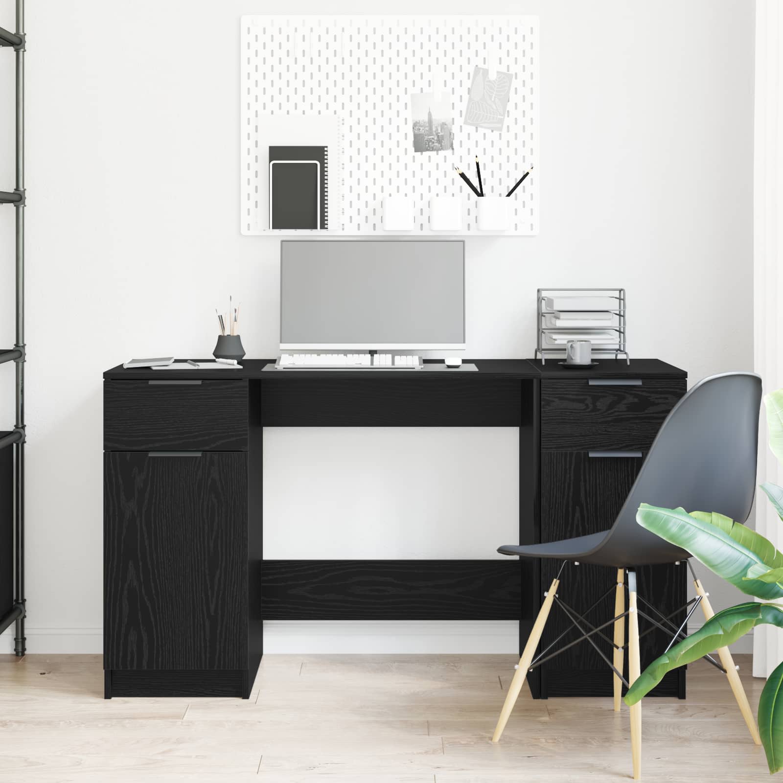 Schreibtisch mit Speicher Schwarz Eichen-Optik 133 x 50 x 75 cm