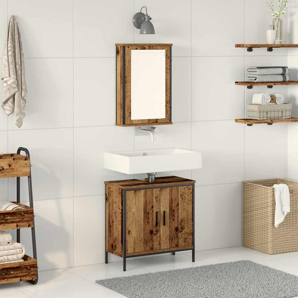 Badezimmermöbel-Set mit Regal mit Tür 2 pcs Braun Holzwerkstoff