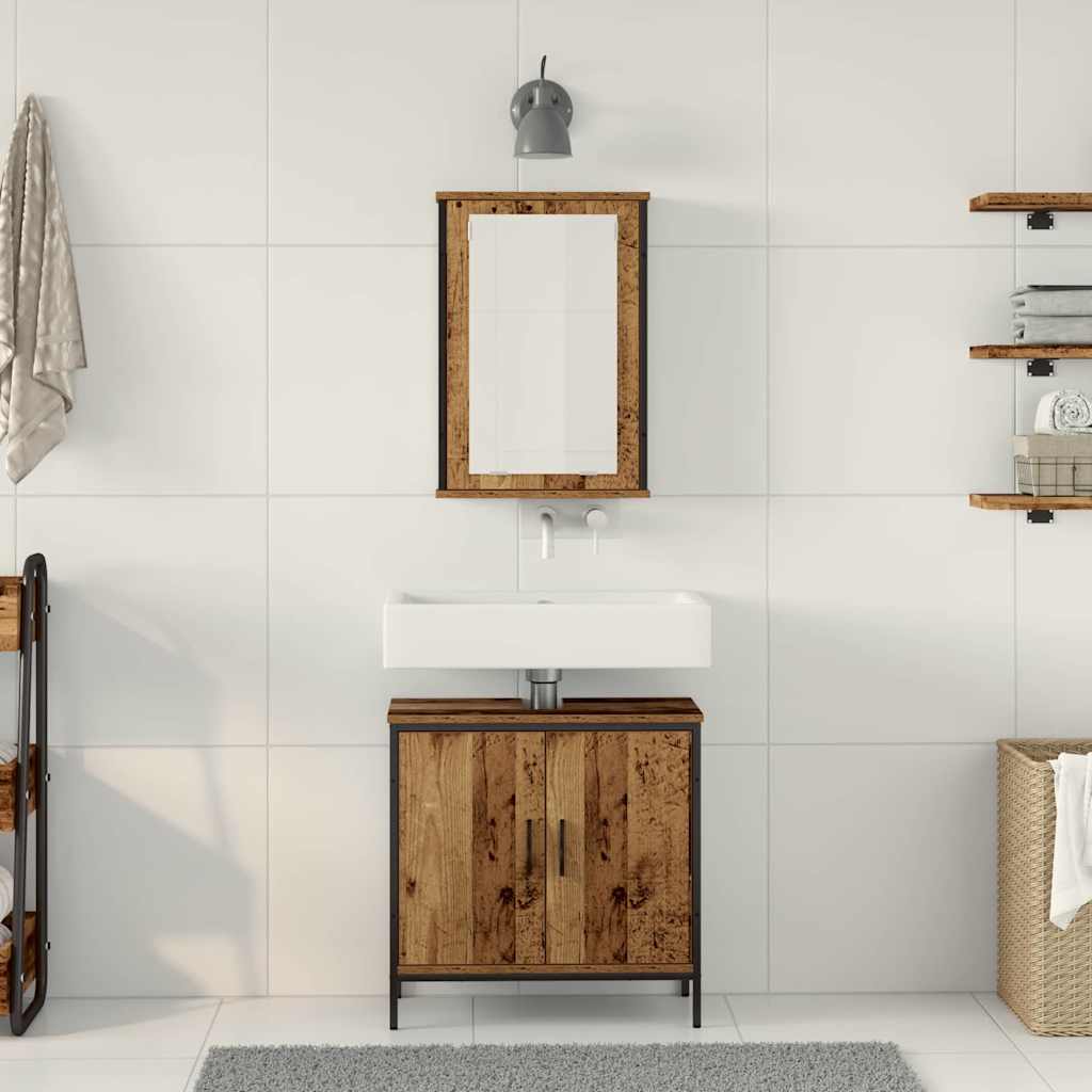 Badezimmermöbel-Set mit Regal mit Tür 2 pcs Braun Holzwerkstoff