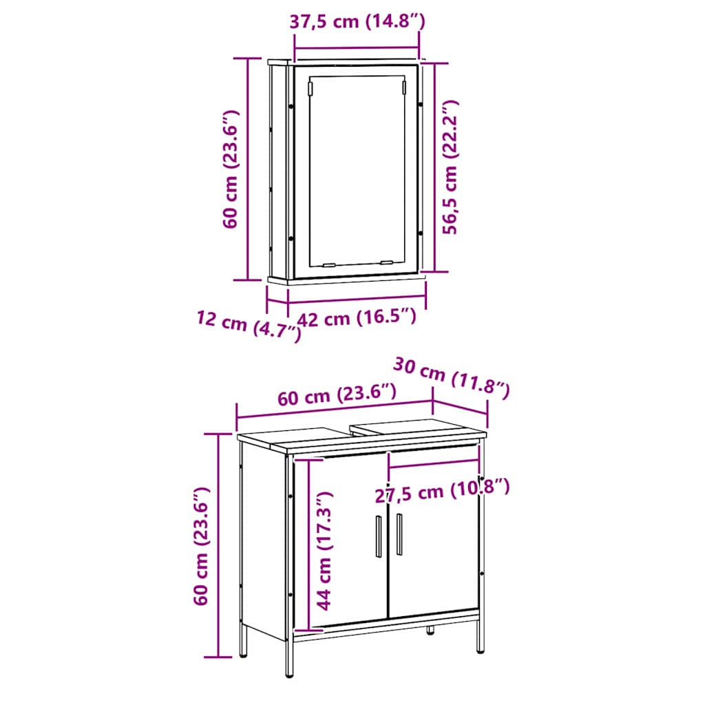 Badezimmermöbel-Set 2 stk. Braun 60 x 30 x 60 cm Holzwerkstoff