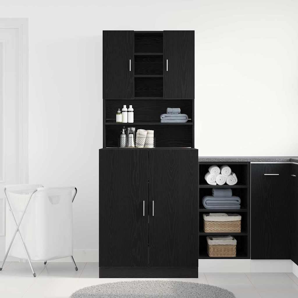 Waschmaschinen-Schrank 2 stk. Schwarz Eichen-Optik