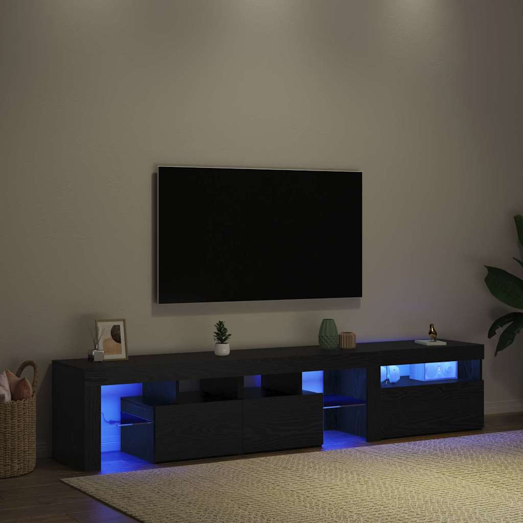 TV-Schränke 2 Stück mit LED-Lichtern Schwarz Eiche Holzwerkstoff
