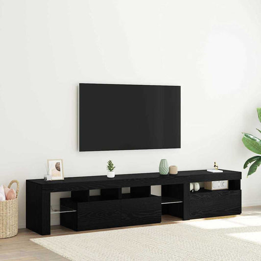 TV-Schränke 2 Stück mit LED-Lichtern Schwarz Eiche Holzwerkstoff