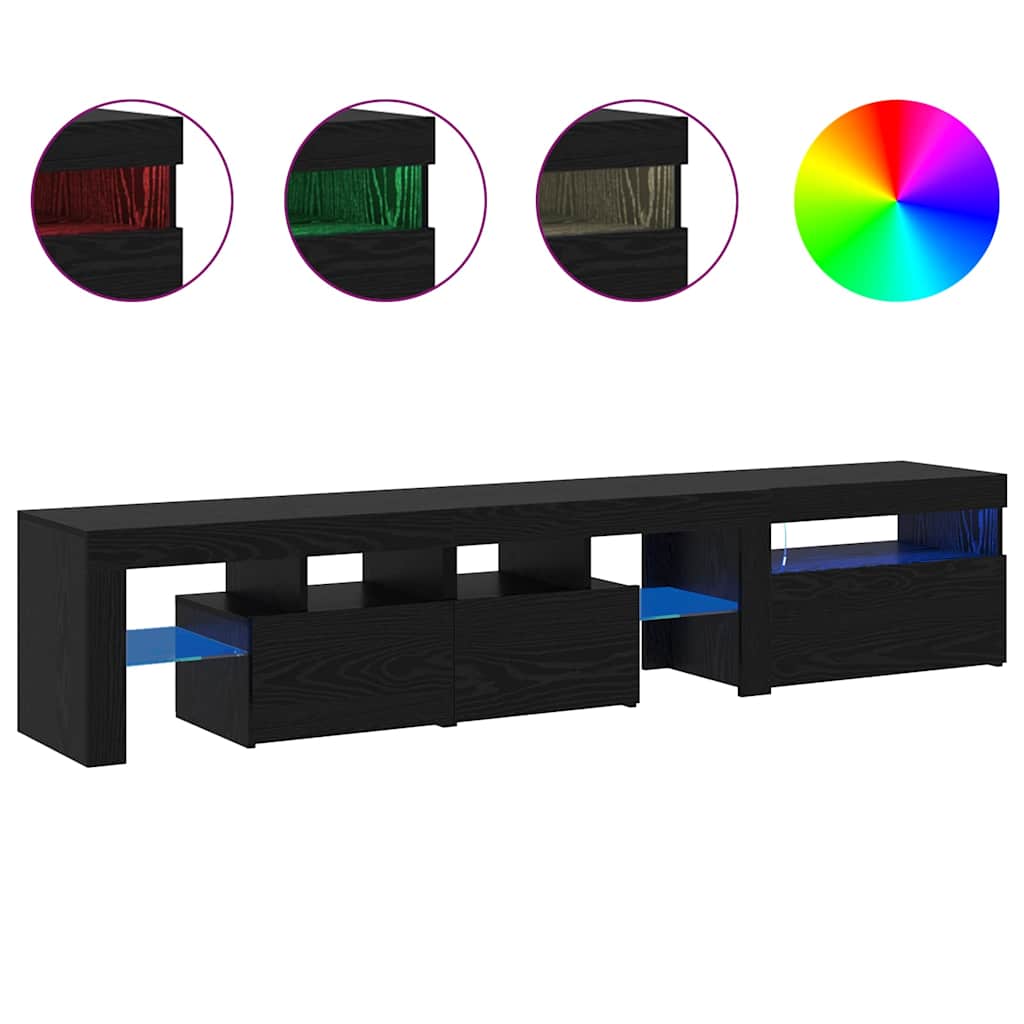 TV-Schränke 2 Stück mit LED-Lichtern Schwarz Eiche Holzwerkstoff