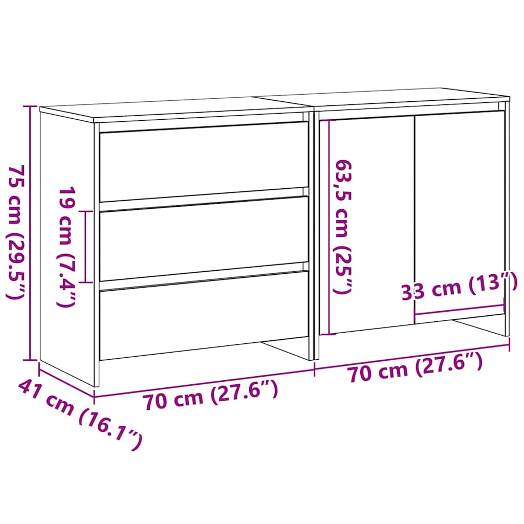 Sideboard 2 pcs Schwarz 70 x 41 x 75 cm Holzwerkstoff