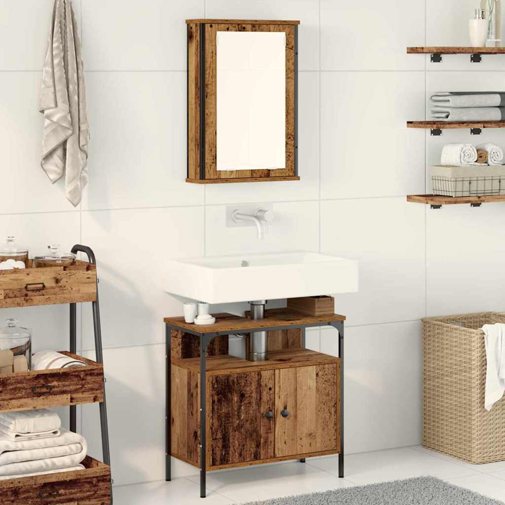 Badezimmermöbel-Set mit Regal mit Tür 2 pcs Braun Holzwerkstoff