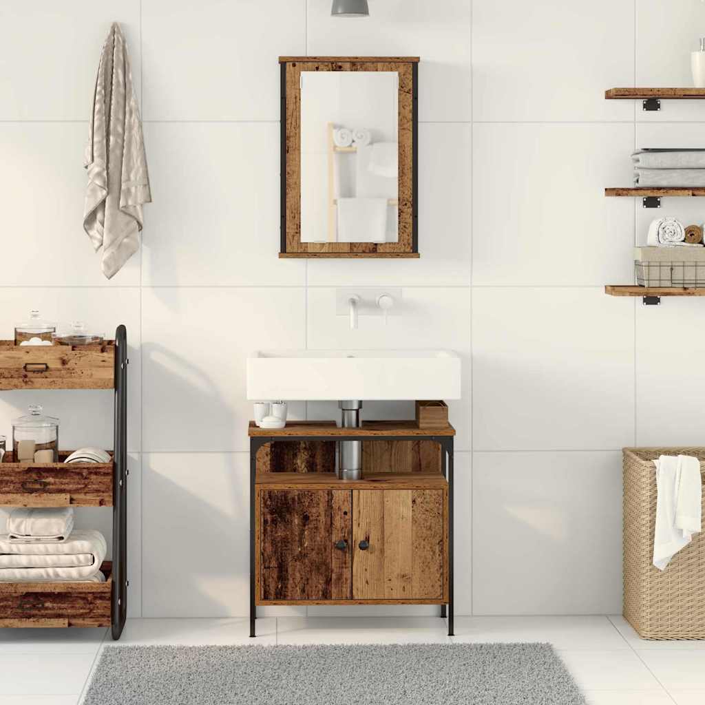 Badezimmermöbel-Set mit Regal mit Tür 2 pcs Braun Holzwerkstoff