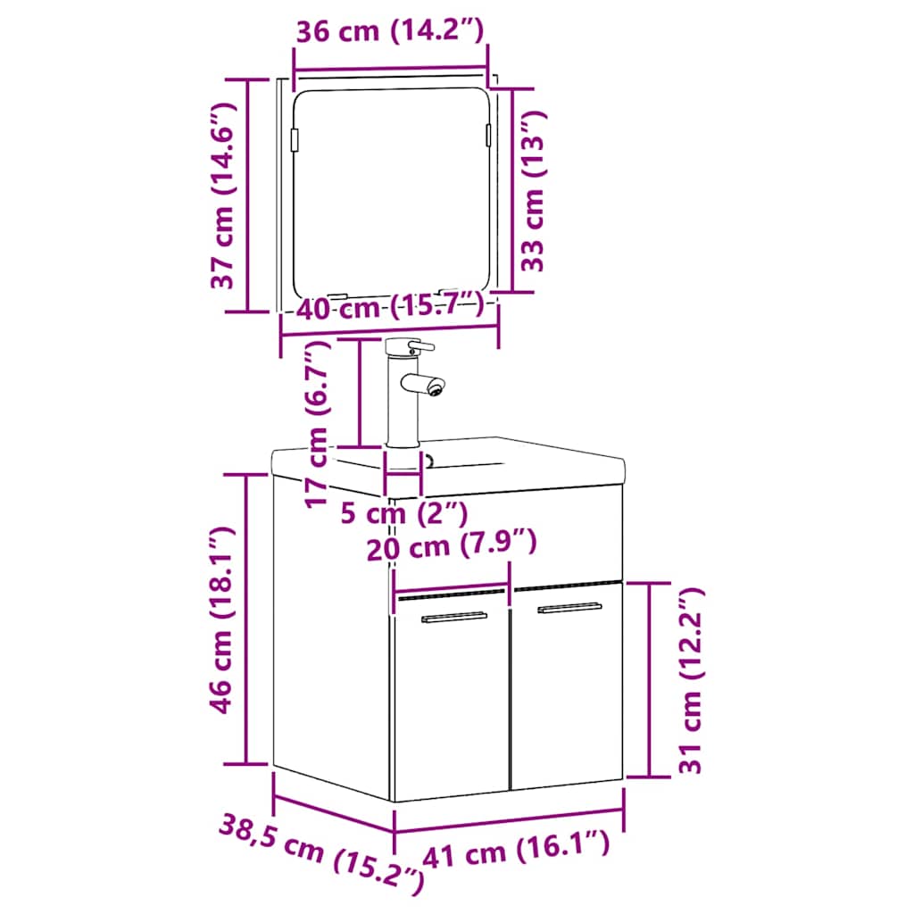 Badezimmermöbel-Set 3 stk. Altholz 41 x 38,5 x 46 cm