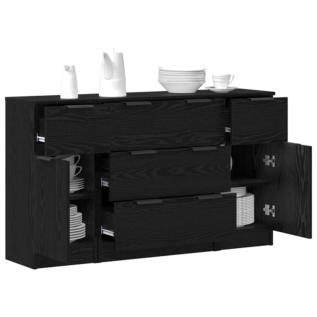 Sideboard 3 pcs Schwarz Eichen-Optik 121 x 30 x 70 cm