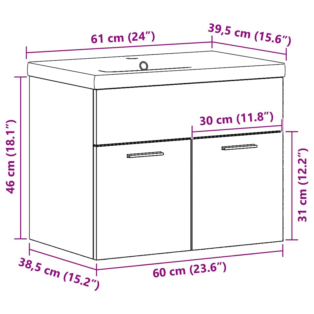 Badezimmerschrank Altholz 60 x 38,5 x 46 cm Holzwerkstoff