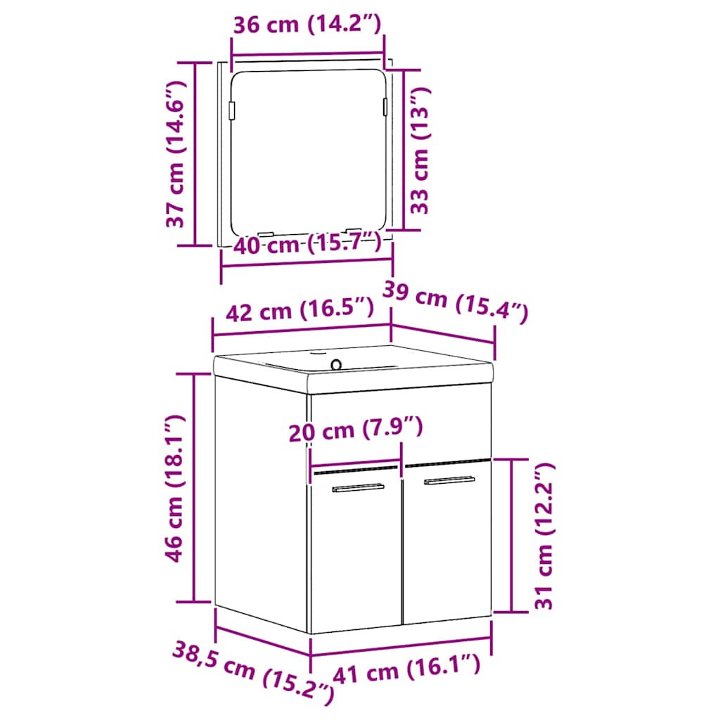 Badezimmermöbel-Set 3 stk. Altholz 41 x 38,5 x 46 cm