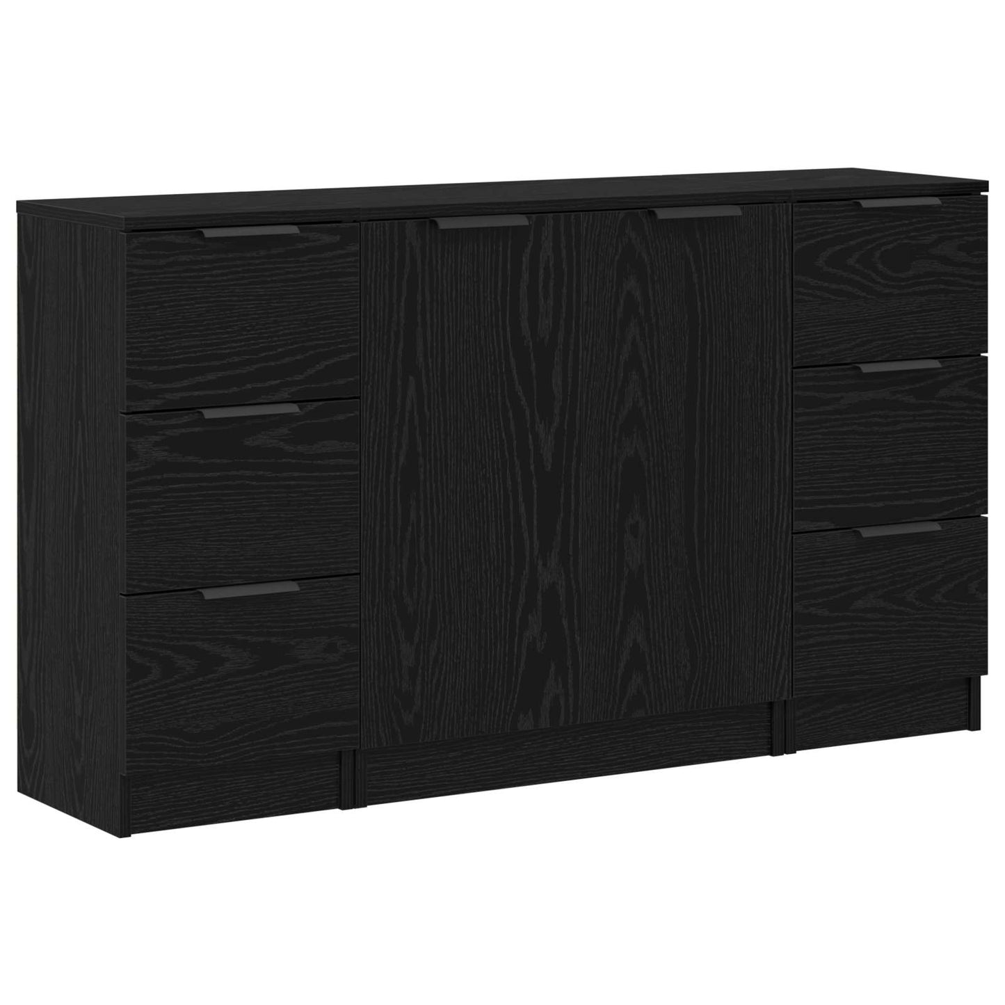 Sideboard 3 stk. Schwarz Eichen-Optik 121 x 30 x 70 cm