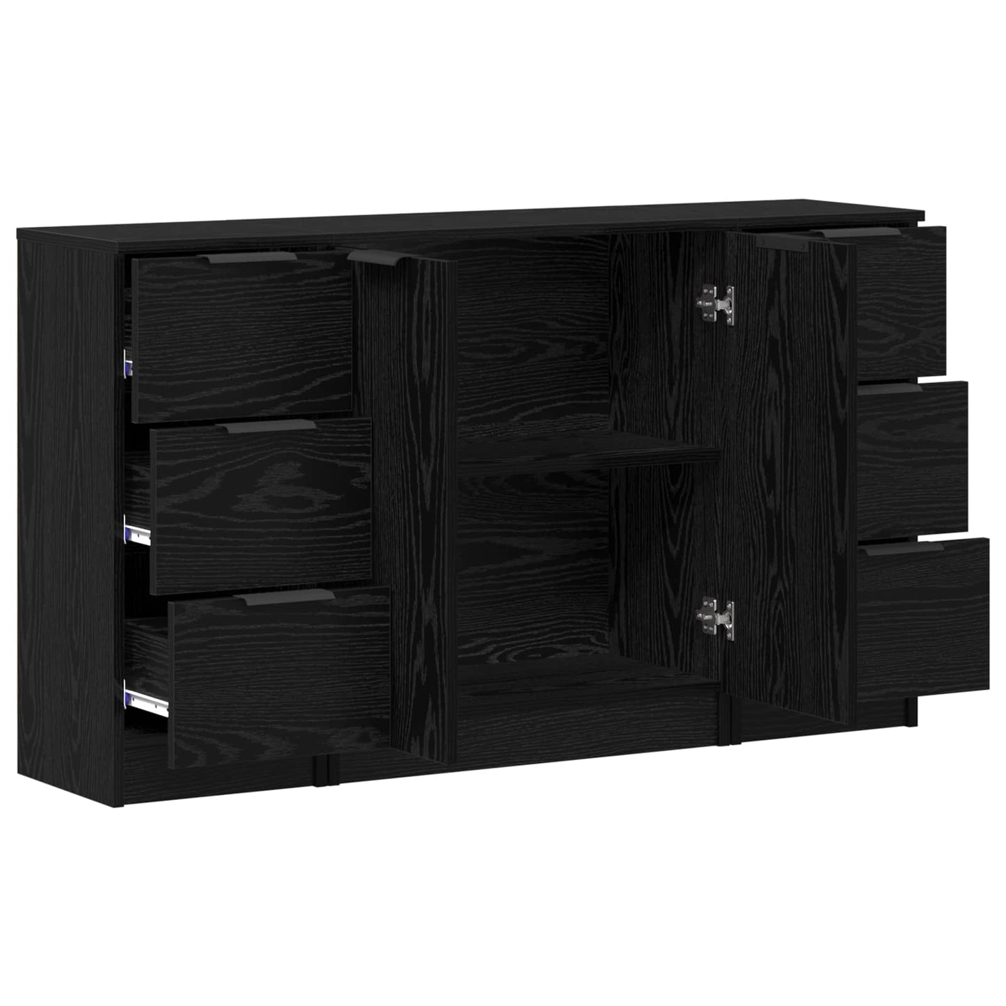Sideboard 3 stk. Schwarz Eichen-Optik 121 x 30 x 70 cm