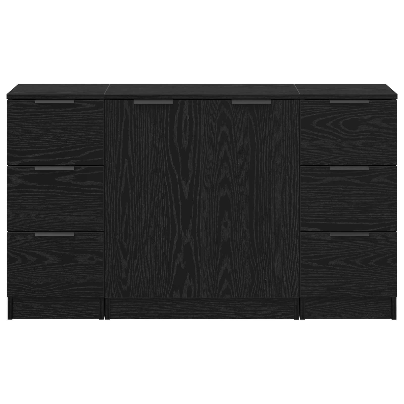 Sideboard 3 stk. Schwarz Eichen-Optik 121 x 30 x 70 cm