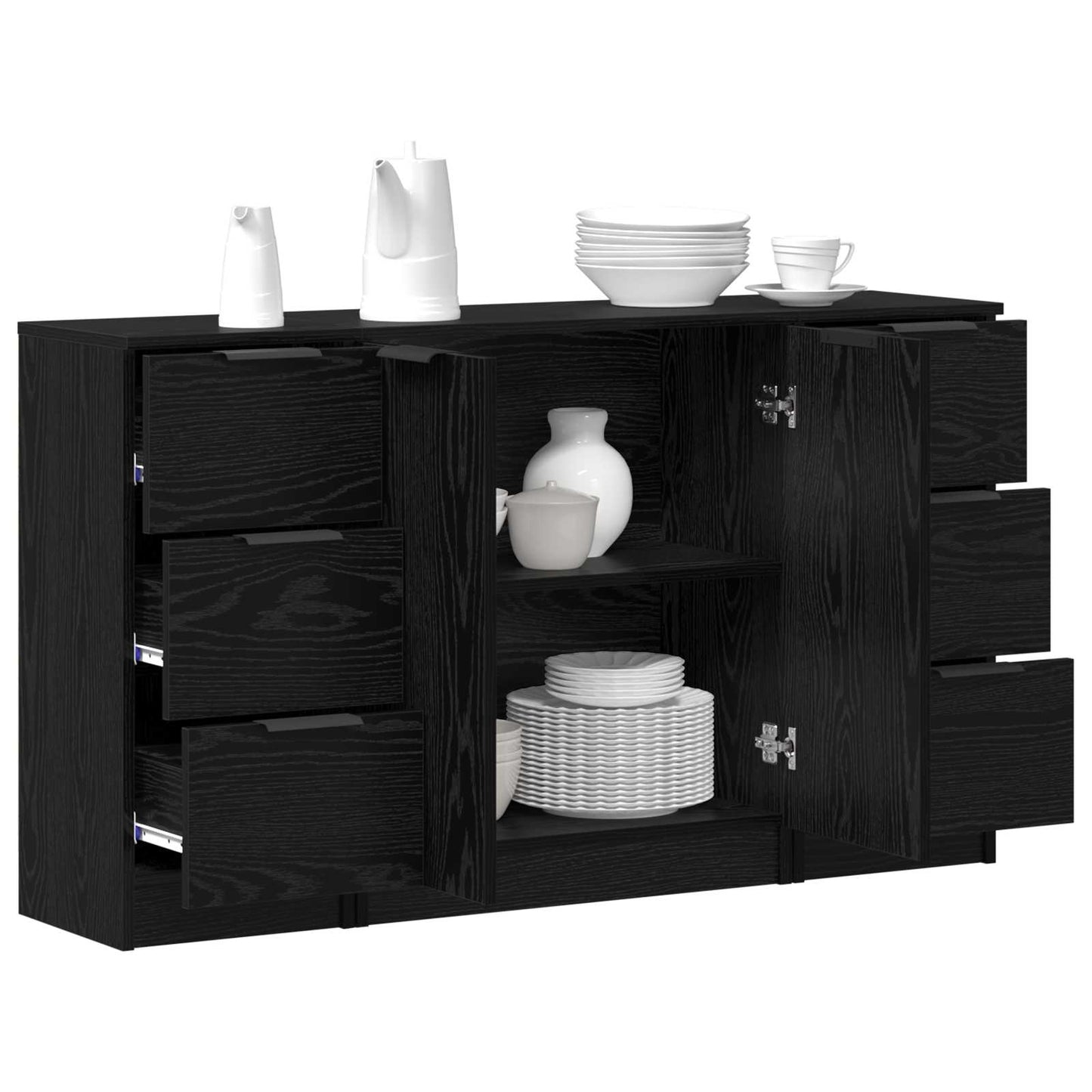 Sideboard 3 stk. Schwarz Eichen-Optik 121 x 30 x 70 cm