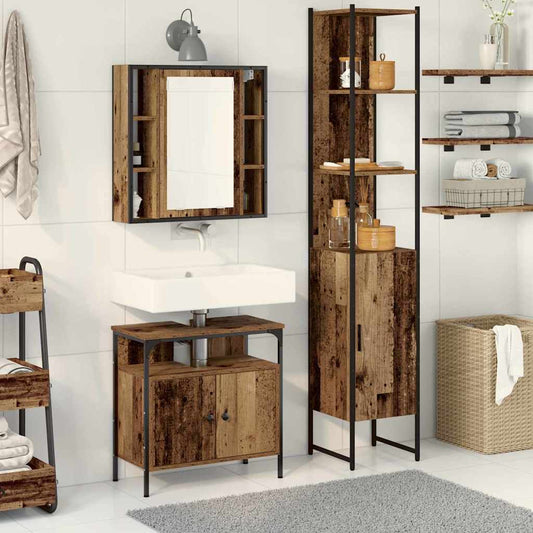 Badezimmerschrankset mit Regal 3 pcs Altholz 33 x 33 x 185.5 cm