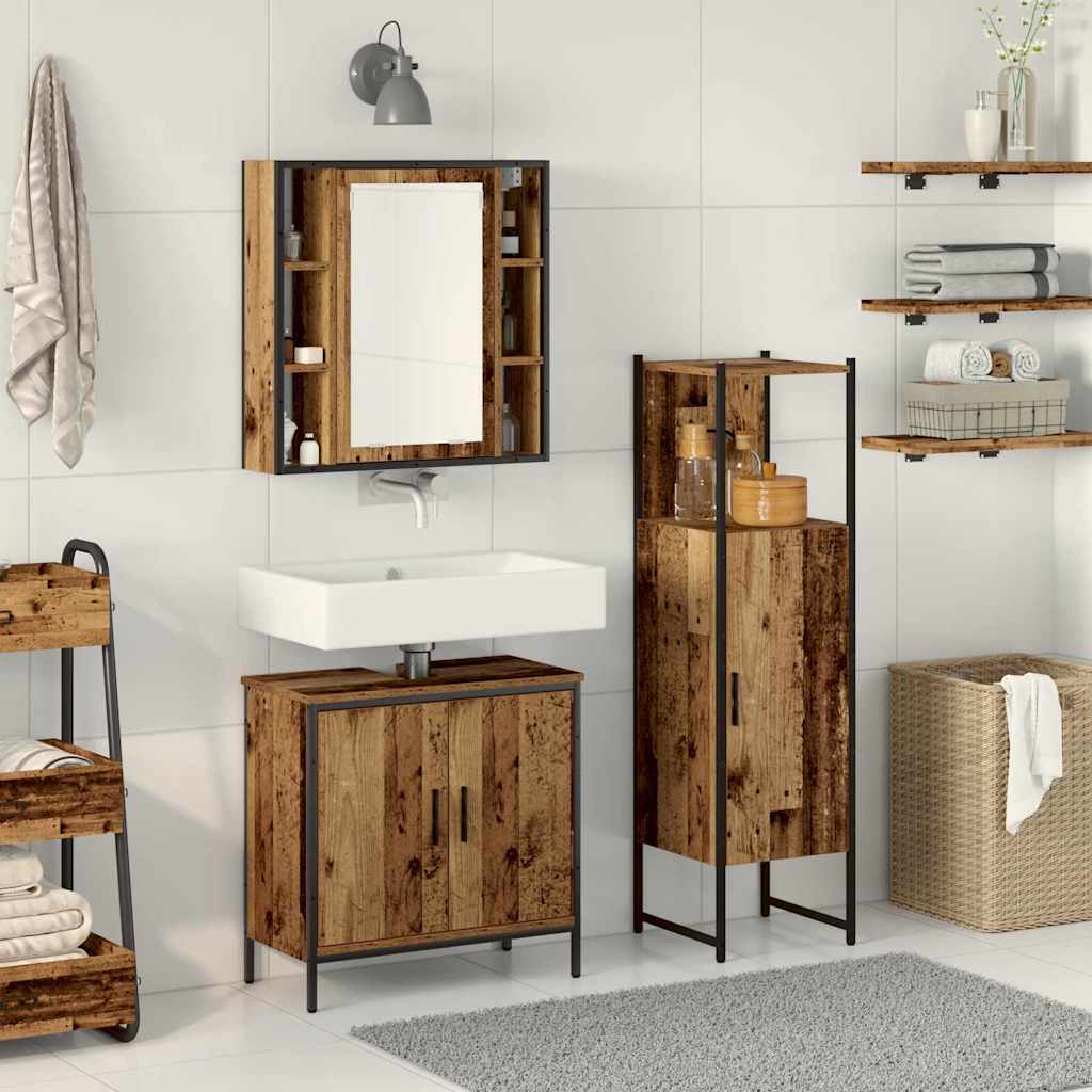 Badezimmermöbel-Set 3 stk. Braun 33 x 33 x 120,5 cm
