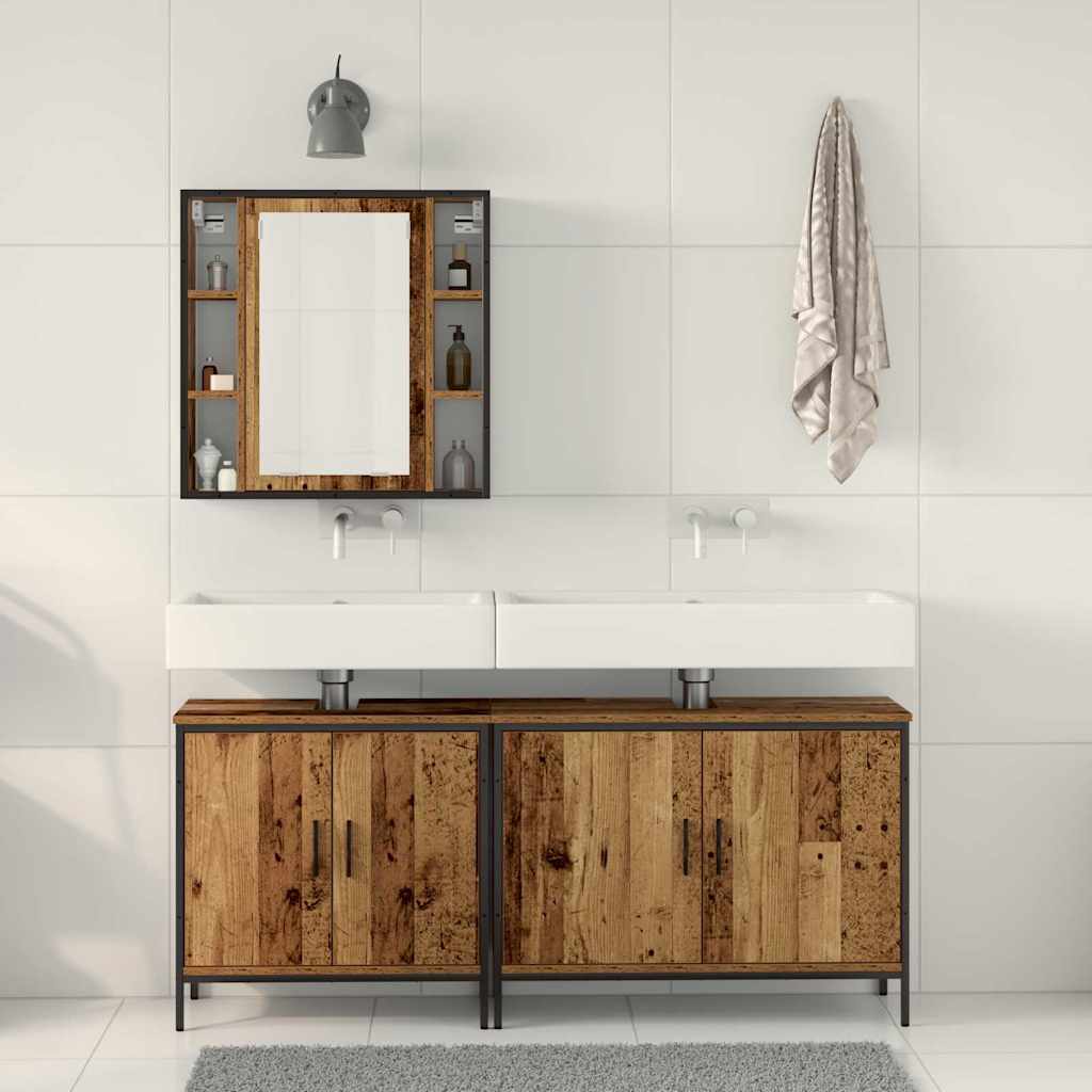 Badezimmermöbel-Set mit Regal mit Tür 3 pcs Braun Holzwerkstoff