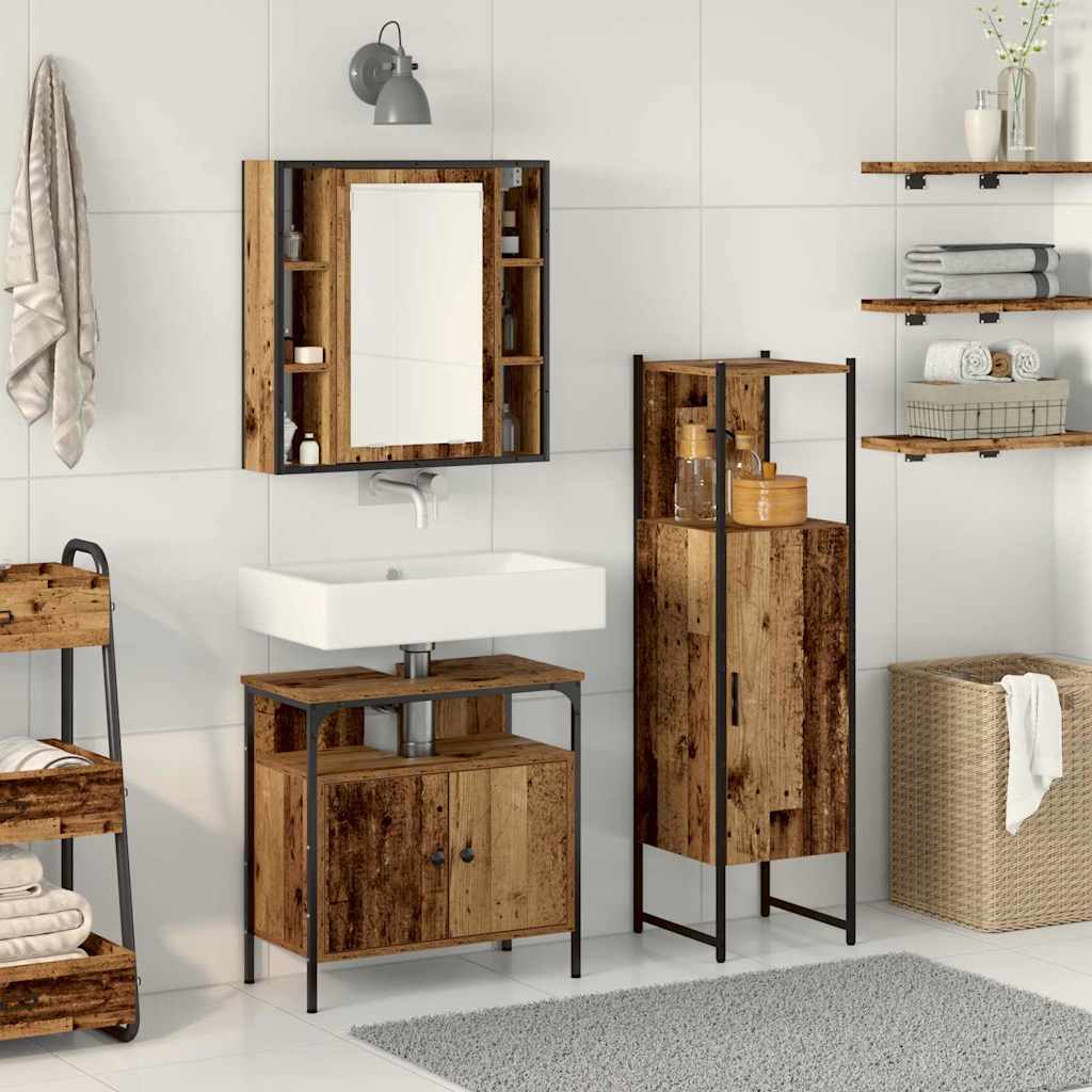 Badezimmermöbel-Set mit Regal mit Tür 3 pcs Braun Holzwerkstoff