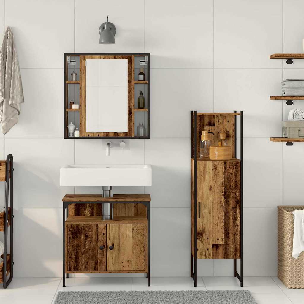 Badezimmermöbel-Set mit Regal mit Tür 3 pcs Braun Holzwerkstoff