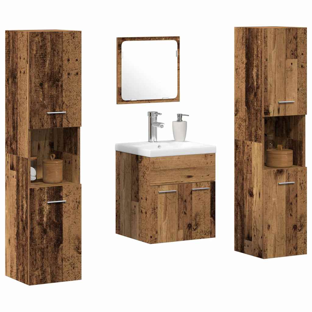 Badezimmermöbel-Set 4 stk. Altholz 41 x 38,5 x 46 cm